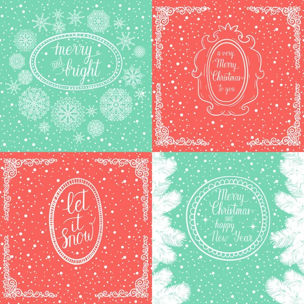 Merry Bright Christmas Happy Holidays Happy New Year Greeting Cards — Stock Vector