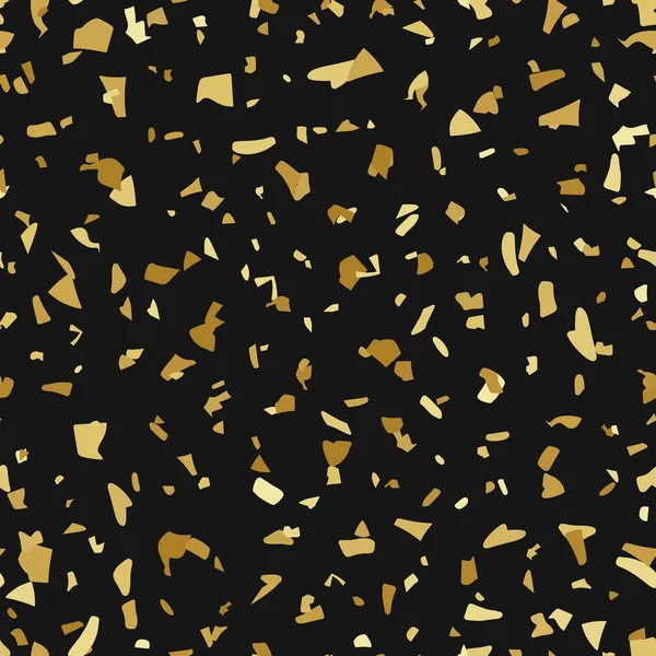 Vector Gouden Terrazzo Vloer Naadloze Patroon Mode Marmeren Abstract Zwarte — Stockvector