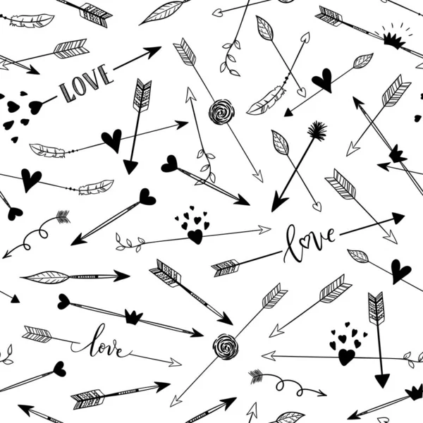 Handdrawn Arrows Seamless Pattern Vector Black White Background — Stock Vector