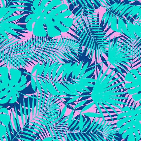 Verão Tropical Palmeira Folhas Sem Costura Padrão Vector Grunge Design —  Vetores de Stock