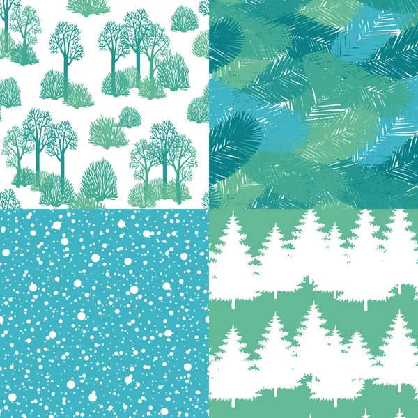 冬休み クリスマス クリスマス ツリーの枝 雪とシームレスなパターン ベクトルのクリスマス カードの青と緑の枝の背景に雪が降る — ストックベクタ