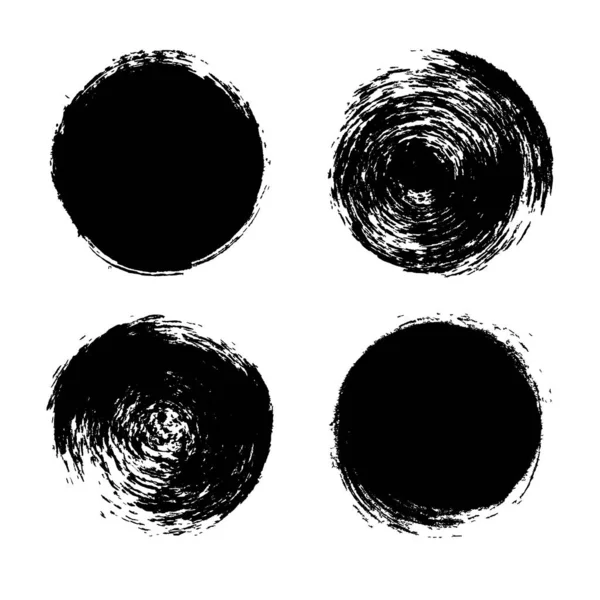 Pincel Negro Abstracto Dibujado Mano Círculo Etiquetas Formas Sobre Fondo — Vector de stock