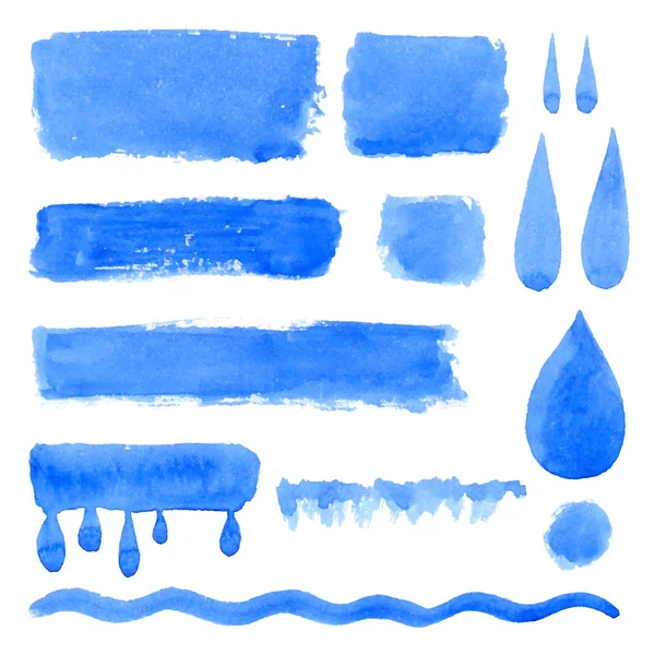 Coleção Vetorial Rótulos Aquarela Azul Natural Formas Gotas Retângulos Sobre — Vetor de Stock