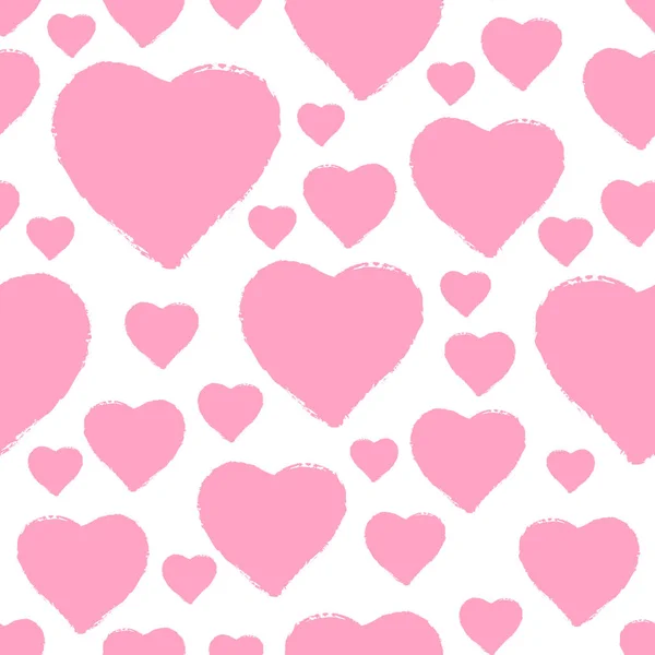 时尚图形打印的女孩 手绘抽象粉红色无缝图案 向量画笔在白色背景的心脏 — 图库矢量图片