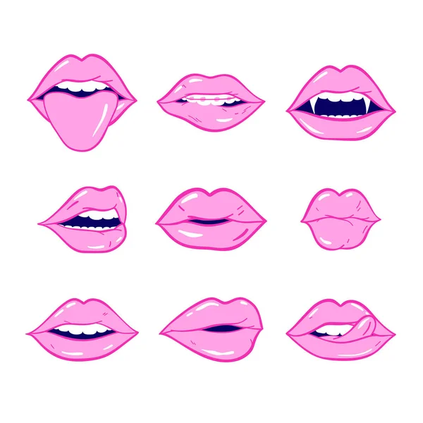 Beleza Maquiagem Elementos Moda Cosméticos Vector Cor Rosa Doodle Lábios — Vetor de Stock