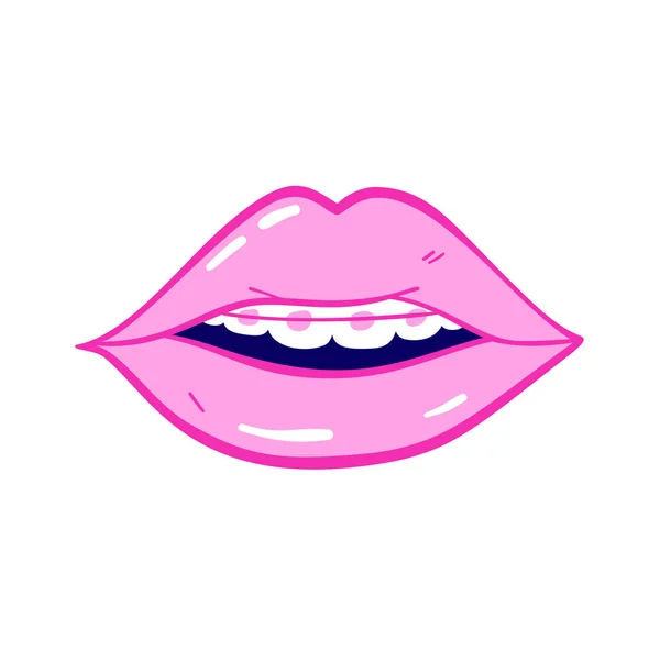 Beauty Makeup Cosmetic Fashion Element Vector Pink Color Doodle Lips — Stock Vector