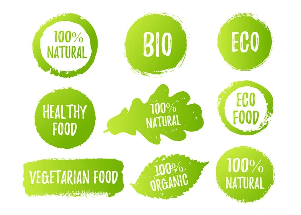 Vektör Doğal Organik Gıda Biyo Eko Etiket Beyaz Zemin Üzerine — Stok Vektör