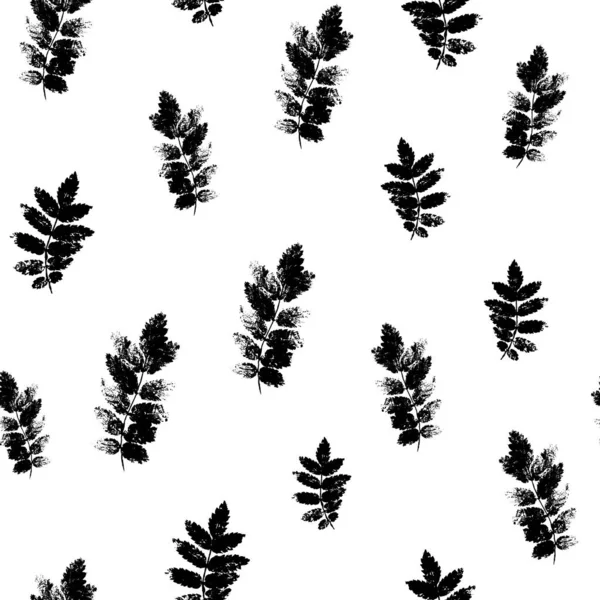 Frêne Noir Blanc Laisse Tas Motif Sans Couture Vegan Naturel — Image vectorielle