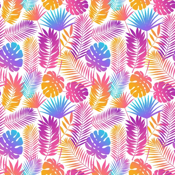 Summer Tropical Palm Tree Leaves Seamless Pattern Vector Grunge Design — Stock Vector