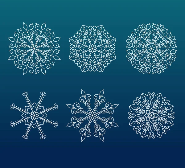 Ensemble Flocons Neige Vectoriels Pour Noël — Image vectorielle