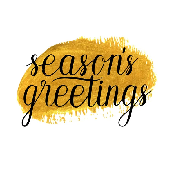 Seasons Greetings Card Poster Gold Hand Drawn Paint Brush Spot — Stock Vector