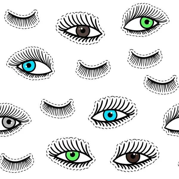 Ручной Рисунок Моды Пятна Глаза Ресницы Бесшовный Узор Векторная Красота — стоковый вектор