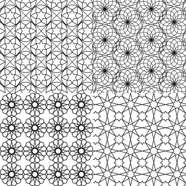 Ramazan Kareem siyah ve beyaz tebrik kartı, afiş, Dikişsiz desen küme. Vektör süslü geometrik parlayan arka plan İslam tarzı
