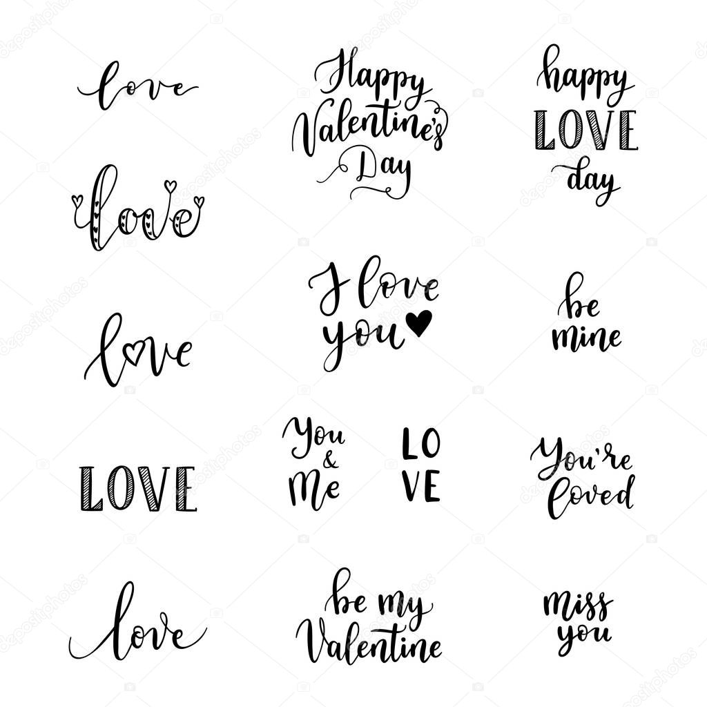 Happy Valentines Day phrases for greeting cards, posters. Vector hand lettering background.