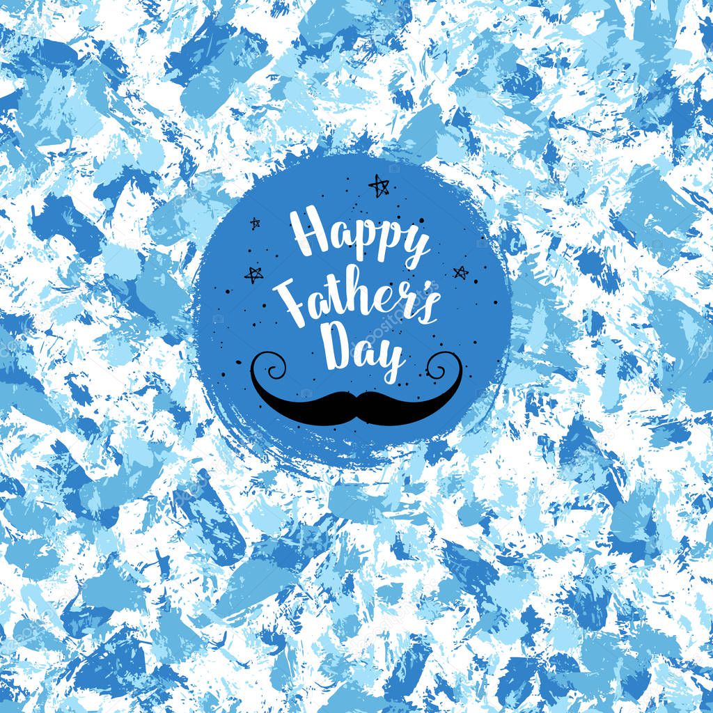 Happy Father's Day greeting card. Vector background with mustache, stars, hand lettering. Fathers day calligraphic poster.