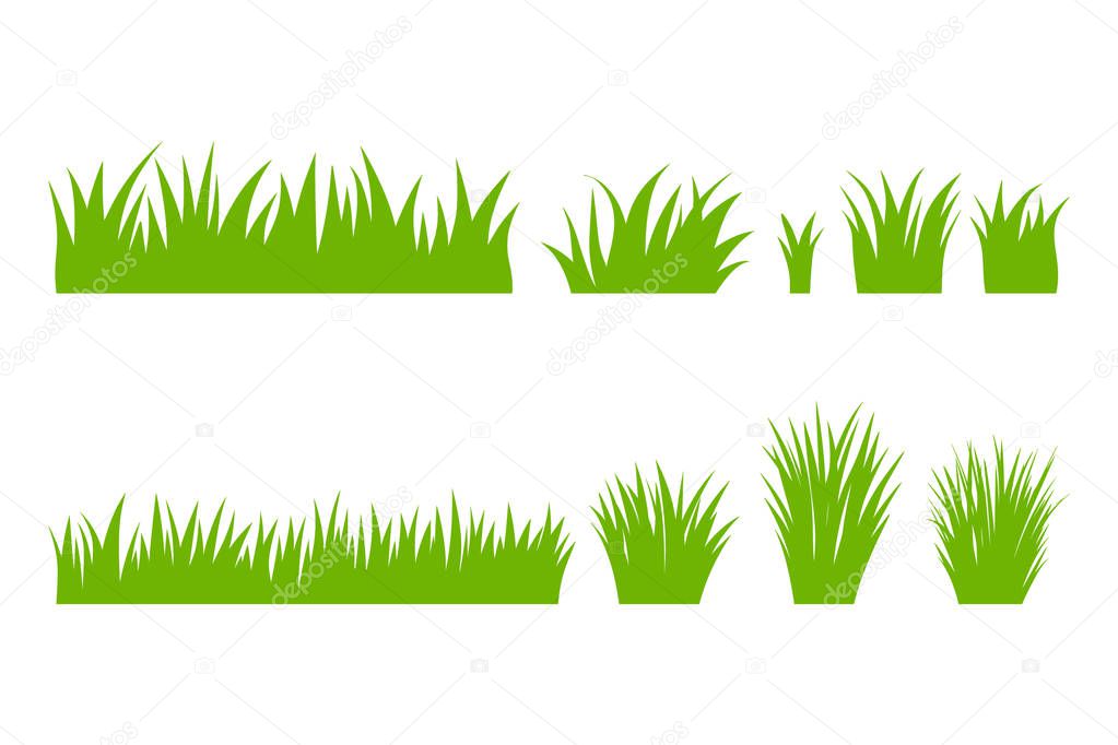 Vector green natural, organic, bio, eco label and shape, grass on white background. Hand drawn stains set.