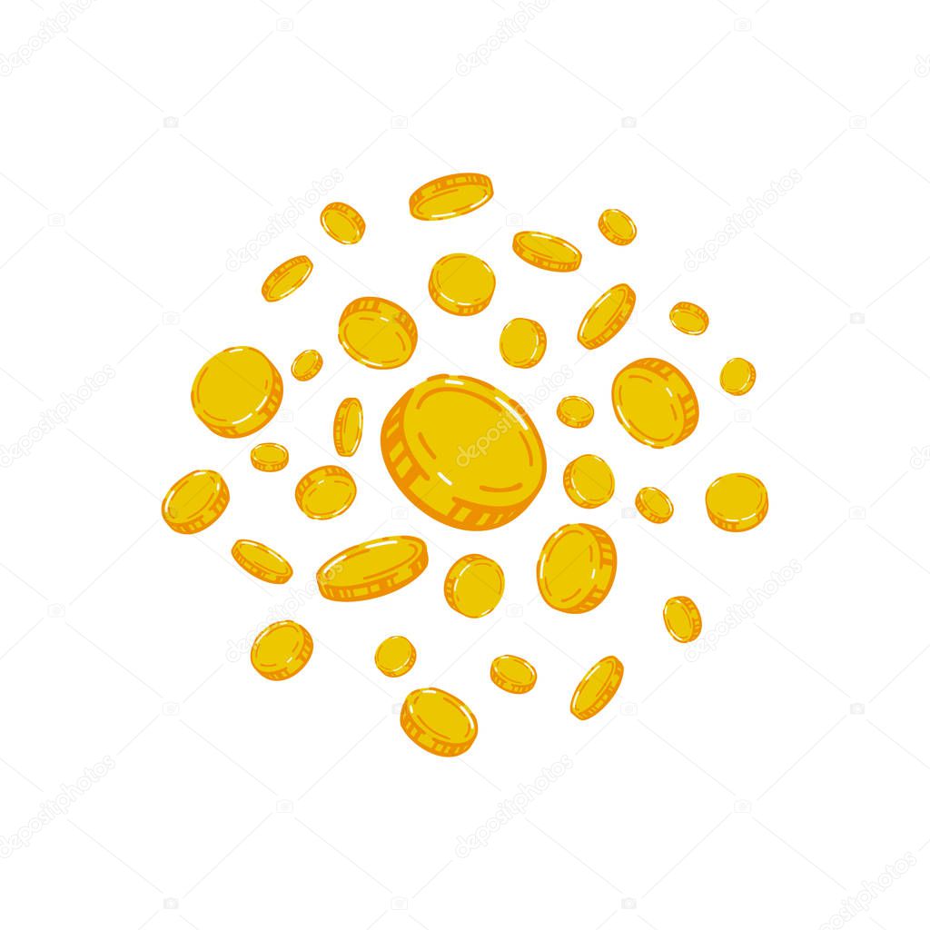 Vector gold coins falling background. Finance graphic