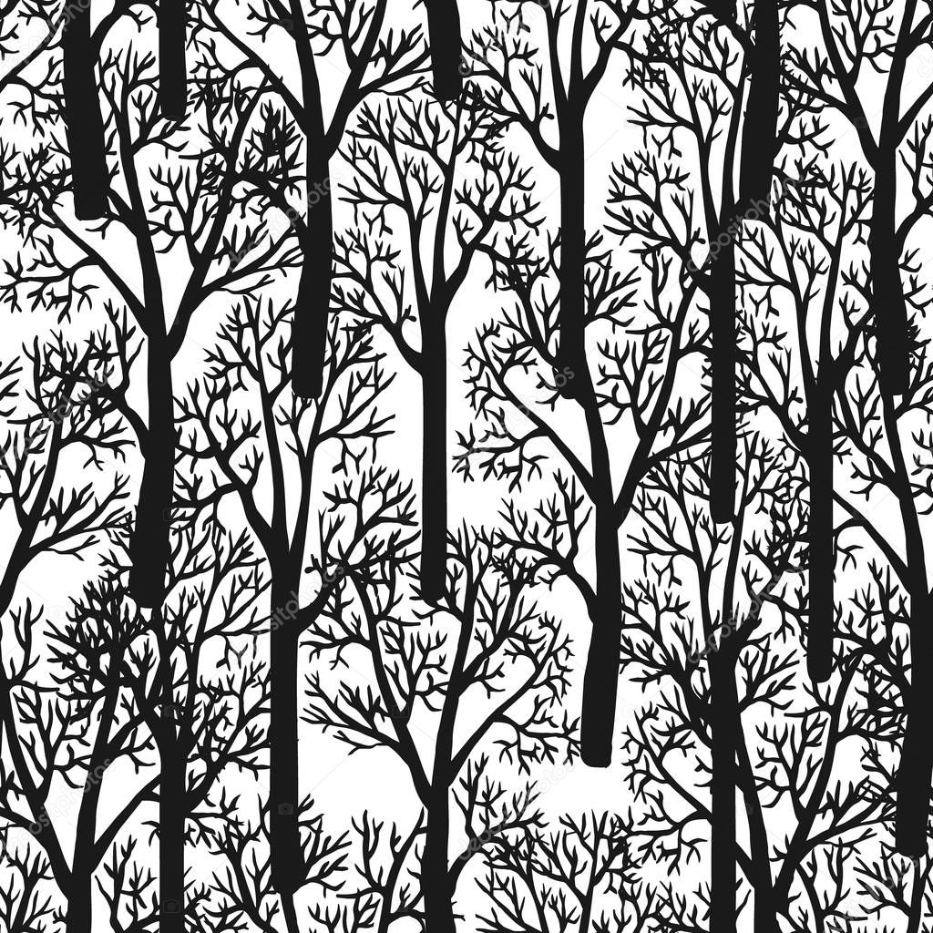 Winter Holiday seamless pattern with trees. Vector background for greeting card. 