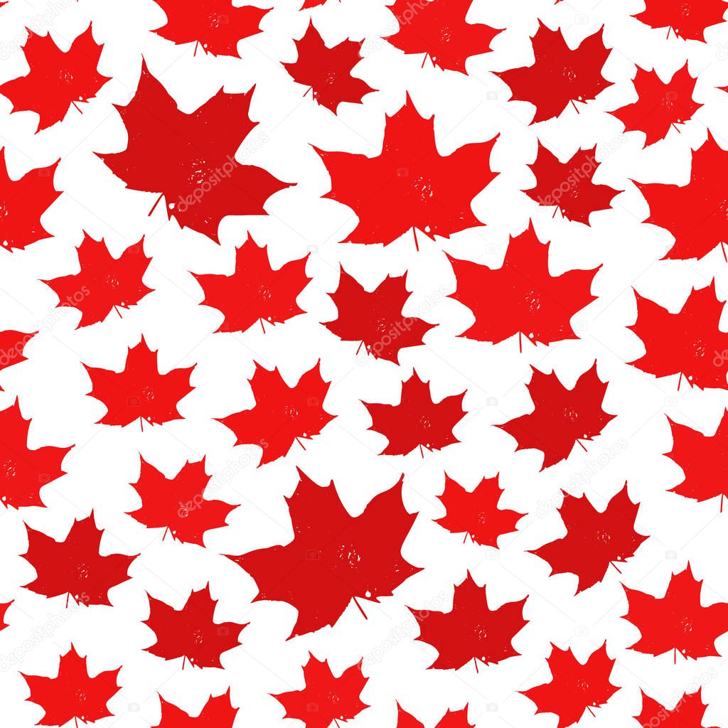 Canada seamless pattern. Vector background with red maple leaves