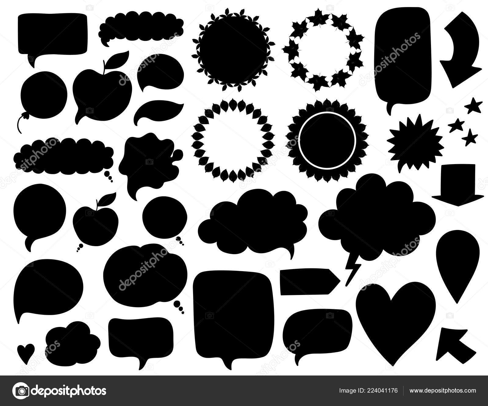 Vector Collection Black Speech Bubbles Labels Shapes Isolated White