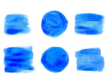 Vektör mavi deniz, doğal, organik, etiket ve beyaz arka plan şekilleri. El boyalı lekeleri set çekilmiş