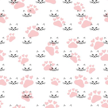 Kedi ve kedi ayak izi ile Seamless modeli. Vektör moda arka plan. 