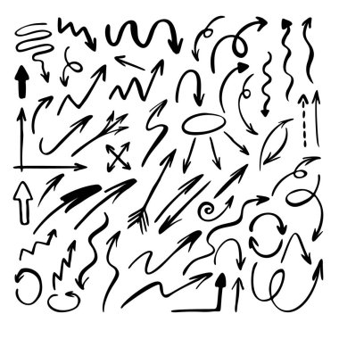 Elle çizilmiş arraws küme. Vektör doodle simgesi.
