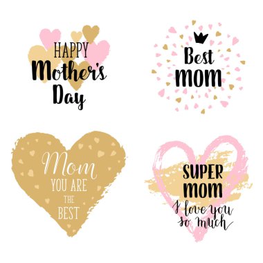 Mutlu anneler'ın günü, seni o kadar çok tebrik kartları seviyorum, mürekkep ile posterler koymak el çekilmiş lekeleri, kalpleri. Vektör arka plan el yazı ile.