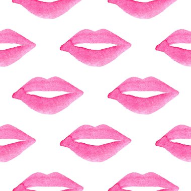 El suluboya Pembe dudakları çekilmiş. Vektör çivi stüdyo ve kartları, duvar kağıtları, Sevgililer günü için arka planlar için Güzellik Salonu için seamless modeli.