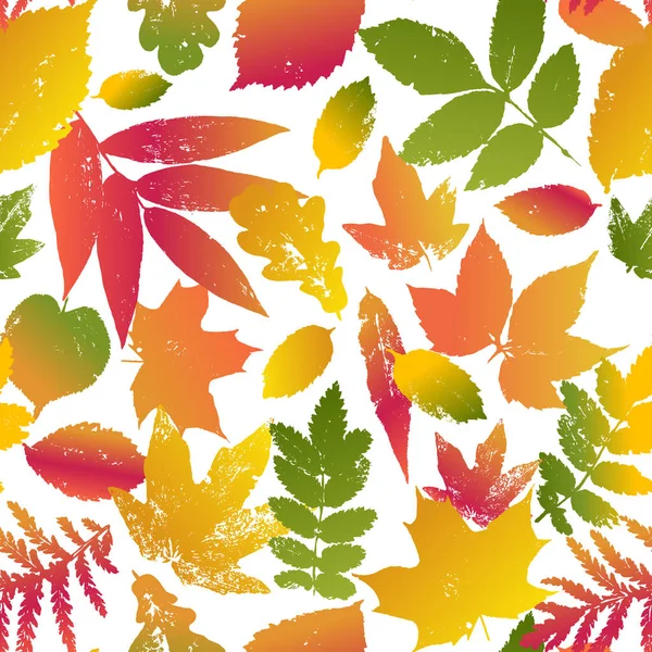 Gradient Coloré Automne Feuilles Bouquet Motif Sans Couture Grunge Vectoriel — Image vectorielle