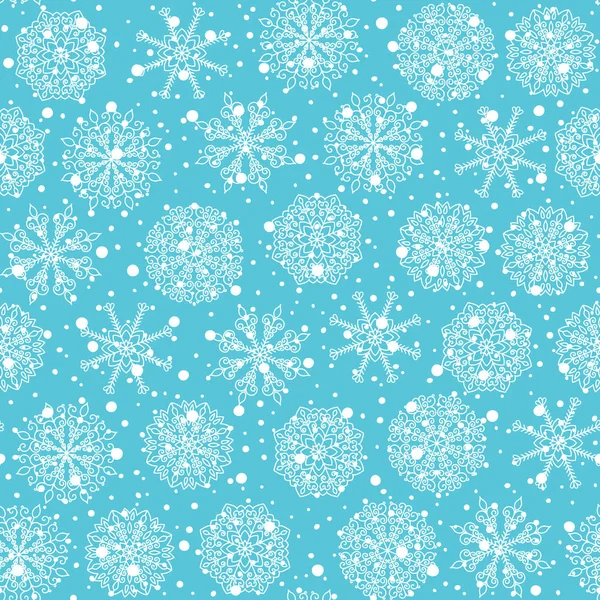冬季假期无缝模式与雪花 向量下落的雪在蓝色背景为贺卡 — 图库矢量图片