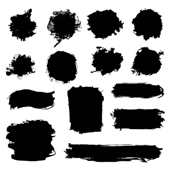 Pincel Abstracto Dibujado Mano Negro Trazos Caja Onda Redondo Oval — Vector de stock