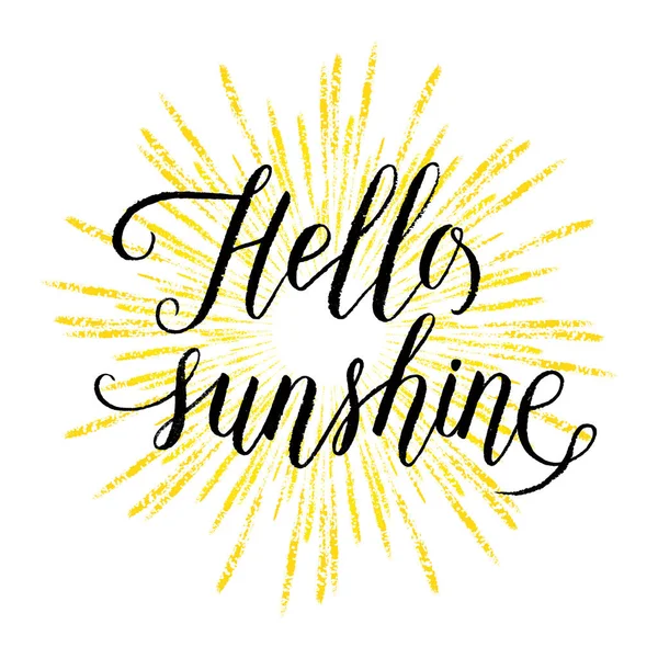 Carte Voeux Hello Sunshine Affiche Avec Rayons Dessinés Main Fond — Image vectorielle