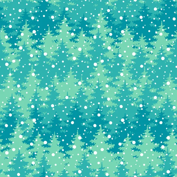 雪の結晶が冬の休日のシームレスなパターン ベクトルのクリスマス カードの緑の背景に雪が降る — ストックベクタ