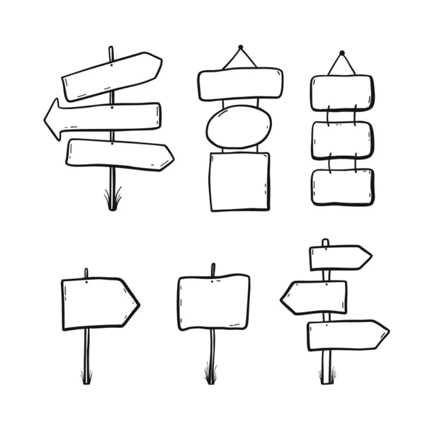 Ξύλινη Πινακίδα Ηλικίες Οδικά Σήματα Πινακίδες Κατεύθυνσης Σημαίες Βέλη Doodle — Διανυσματικό Αρχείο