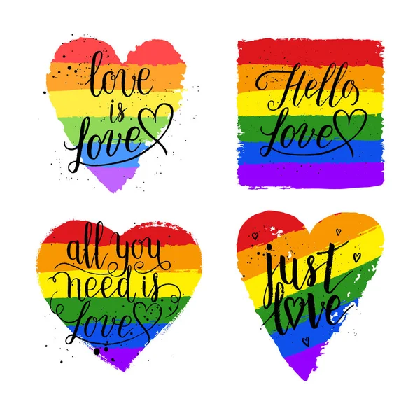 Lgbt Gay Lesbian Pride Greeting Cards Posters Spectrum Hand Drawn — Stock Vector