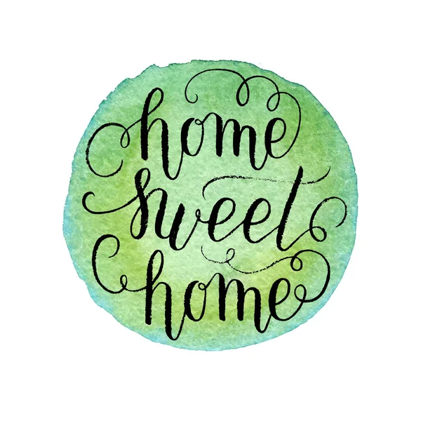 Home Sweet Home Grußkarte Poster Mit Herz Aquarell Grüner Fleck — Stockvektor
