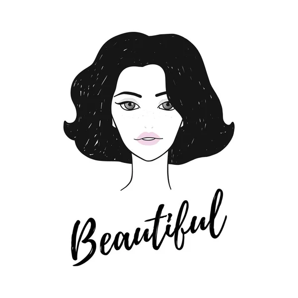 Jovem Cara Bonita Com Citação Bonita Ilustração Facial Vetorial Mulheres — Vetor de Stock