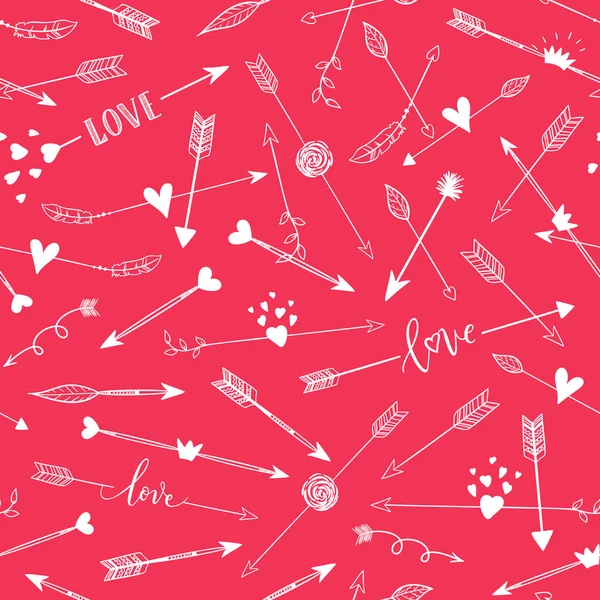 Flèches Dessinées Main Motif Sans Couture Vecteur Rose Fond Romantique — Image vectorielle