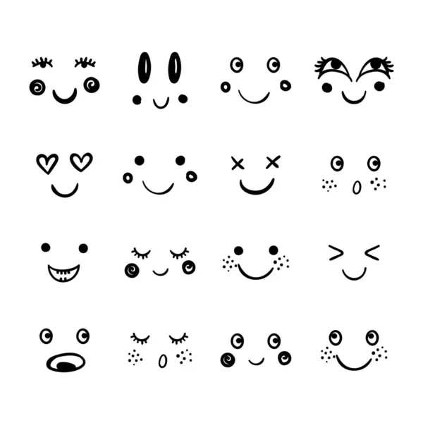 向量可爱的表情符号 涂鸦卡通情感 快乐的脸 — 图库矢量图片