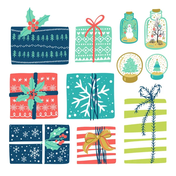 Coffret Cadeaux Noël Vecteur Vacances Hiver Éléments — Image vectorielle