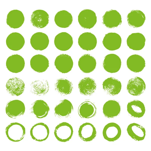 Pincel Verde Abstracto Dibujado Mano Círculo Etiquetas Formas Sobre Fondo — Vector de stock