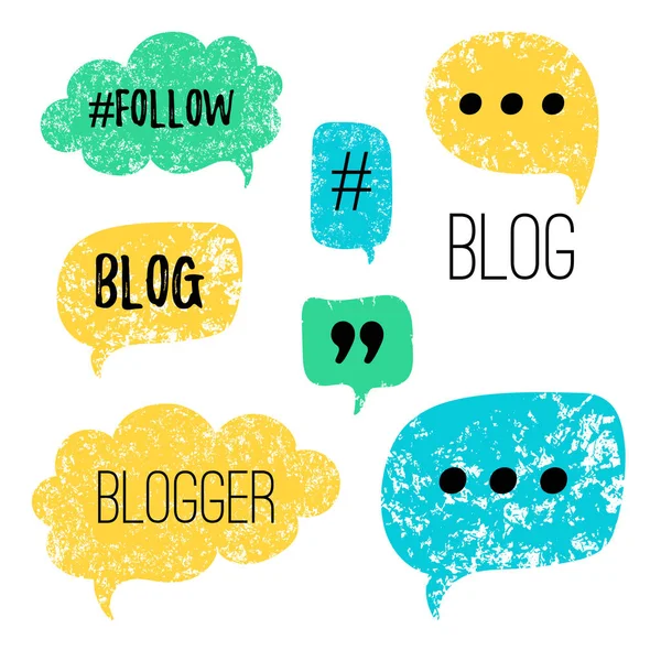 Burbujas Habla Vectorial Con Frases Blog Blogger Burbujas Voz Dibujadas — Vector de stock