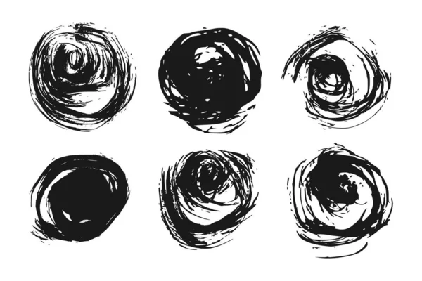 Pincel Abstracto Dibujado Mano Negro Trazos Caja Redondo Manchas Círculo — Vector de stock