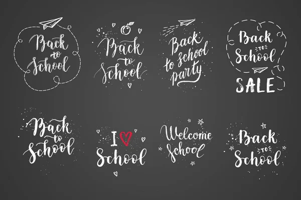 Back School Labels Greeting Cards Set Vector Quote Love School — Stock Vector