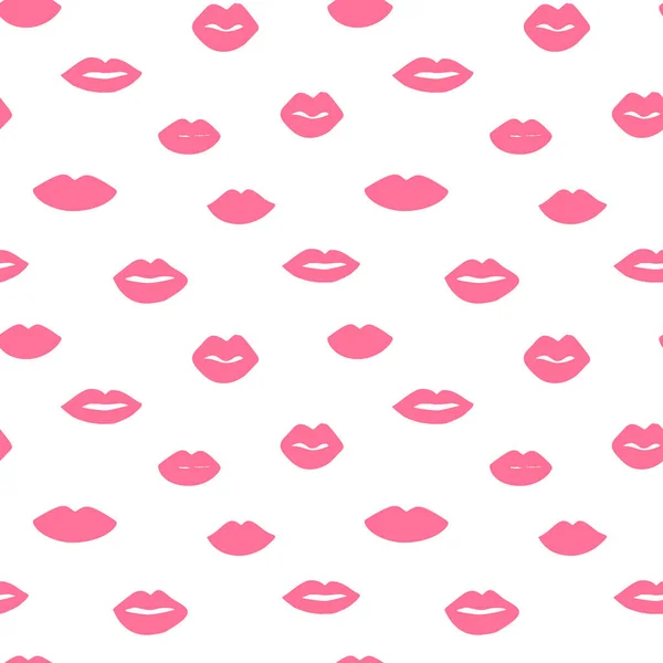 Labbra Rosa Disegnate Mano Scarabocchi Modello Senza Cuciture Impostato Stile — Vettoriale Stock