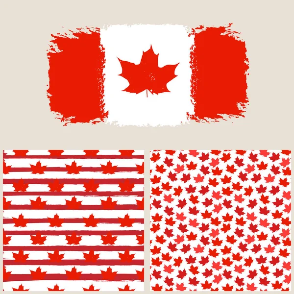 Flagge Von Kanada Auf Grunge Stil Mit Roten Ahornblättern Nahtlose — Stockvektor
