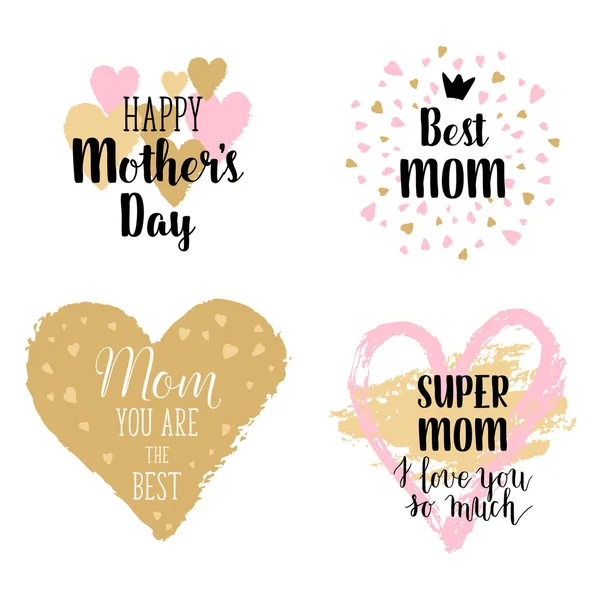 Happy Mothers Day Love You Much Greeting Cards Posters Set — Stock Vector