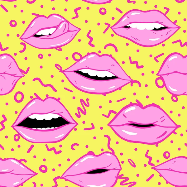 Belleza Maquillaje Moda Cosmética Patrón Sin Costuras Parches Labios Garabato — Vector de stock