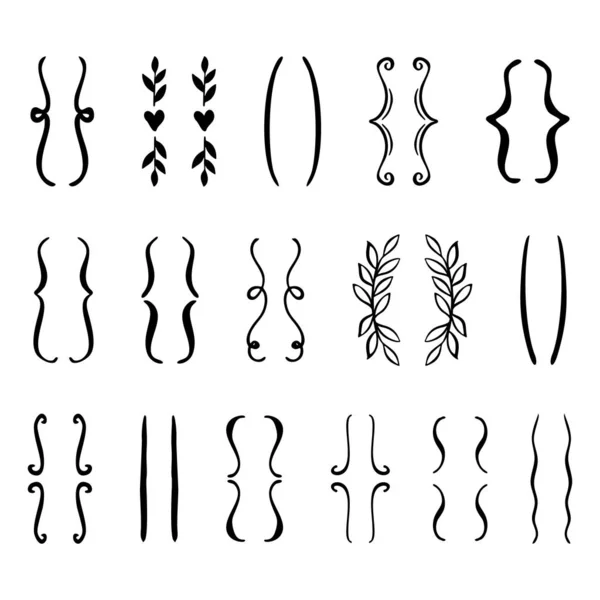 Handgezeichnete Klammern Gesetzt Vektor Doodle Symbol — Stockvektor